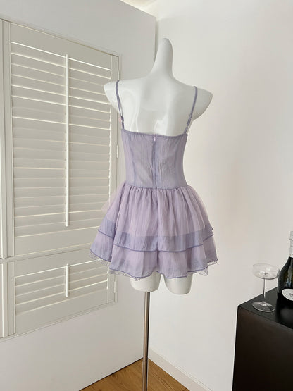 Sweet Purple Spaghetti Strap A-Line Chiffon Applique Short Homecoming Dress Birthday Party Dress RF0944