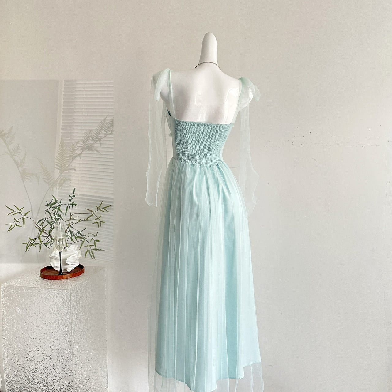 Fairytale Blue Square Neck A-Line Tulle Birthday Evening Dress RF0945