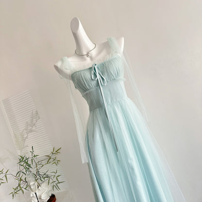 Fairytale Blue Square Neck A-Line Tulle Birthday Evening Dress RF0945