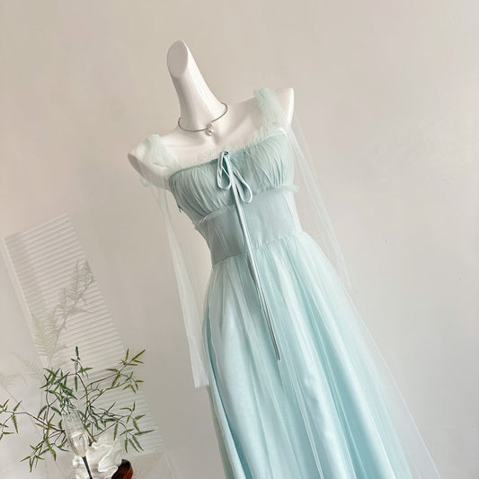 Fairytale Blue Square Neck A-Line Tulle Birthday Evening Dress RF0945