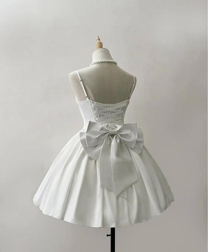 Robe de mariée courte en satin blanc à bretelles spaghetti, coupe trapèze, élégante, RF0953