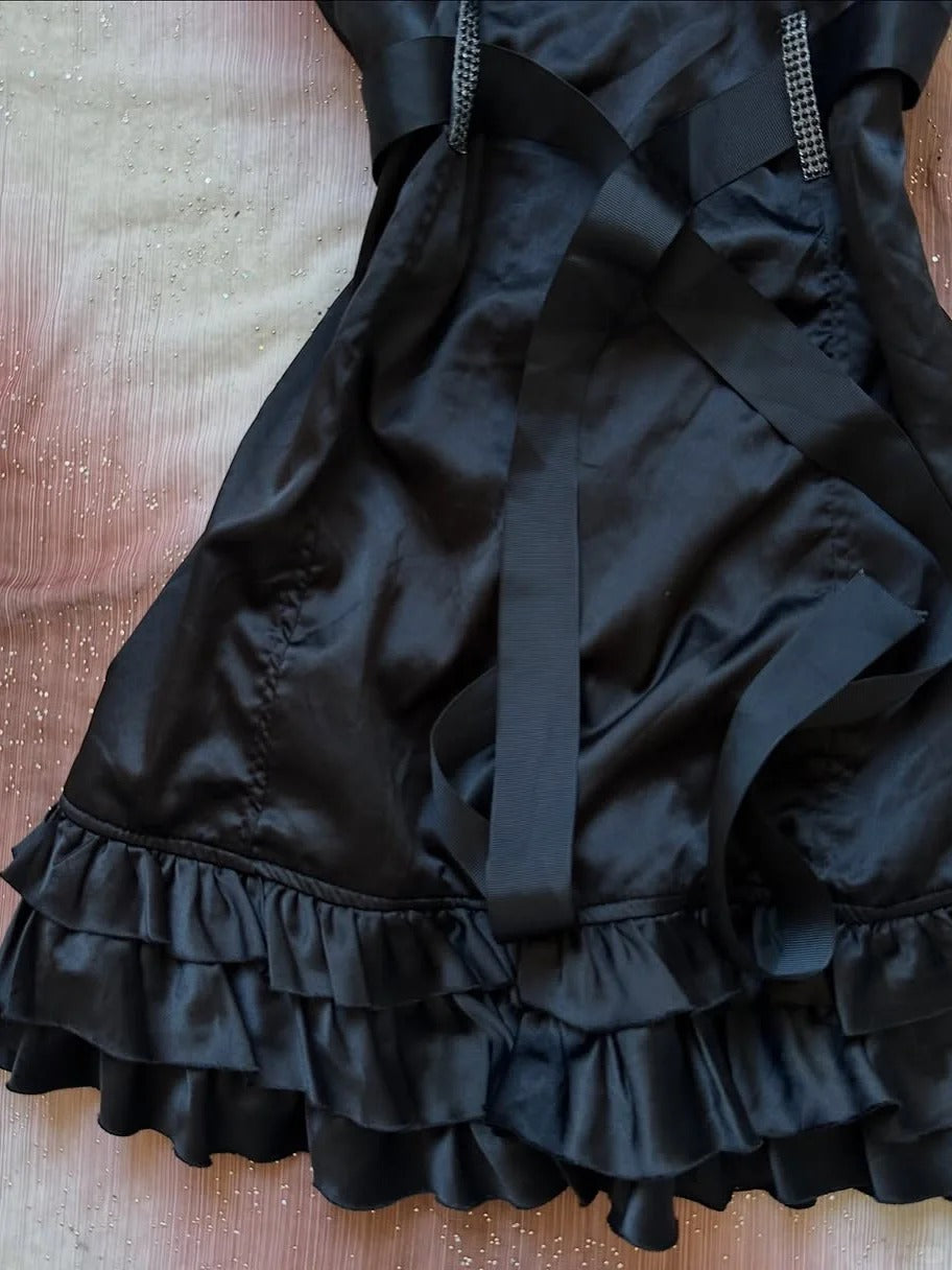 Elegant Black Sweetheart A-line Satin Short Party Dress RF0955