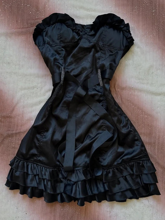 Elegant Black Sweetheart A-line Satin Short Party Dress RF0955