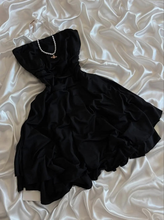 Glamour Strapless Black A-Line Short Evening Dress Party Dress RF0958