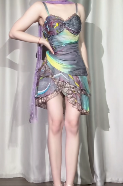 Gorgeous Multicolor Spaghetti Straps Bodycon Chiffon Short Prom Dresses RF0971