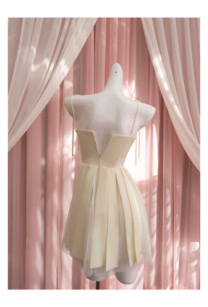 Chic Spaghetti Strap A-Line Short Evening Dress, Light Yellow Sweet 16 Dress RF0979