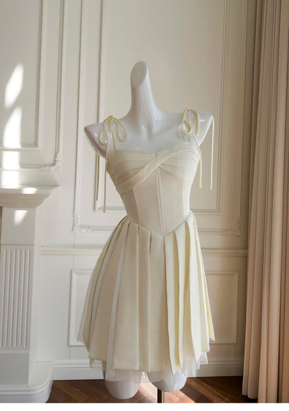 Chic Spaghetti Strap A-Line Short Evening Dress, Light Yellow Sweet 16 Dress RF0979