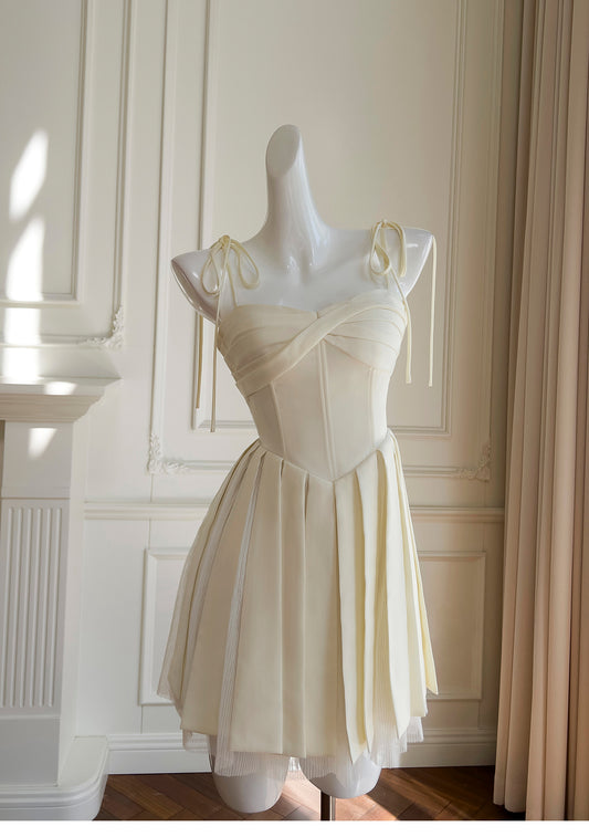 Chic Spaghetti Strap A-Line Short Evening Dress, Light Yellow Sweet 16 Dress RF0979