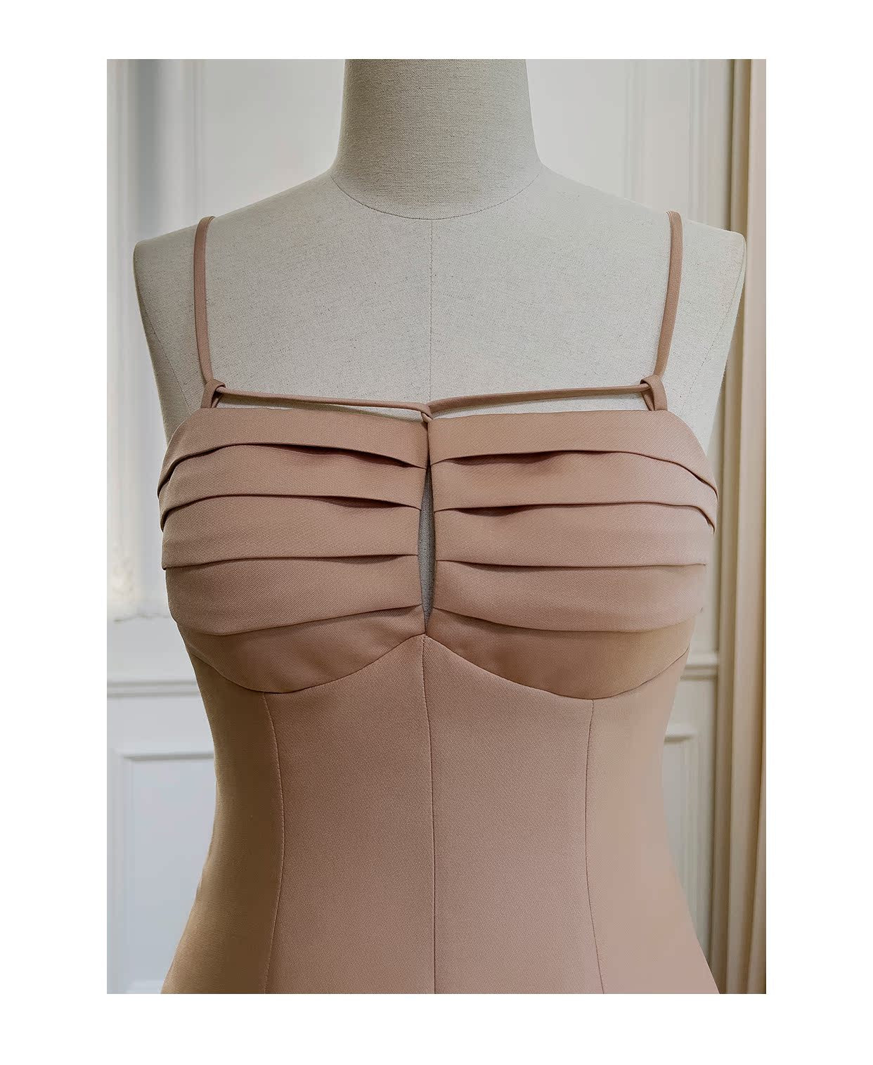 Vintage A-Line Spaghetti Strap Satin Short Homecoming Dress, Tan Sexy Birthday Dress RF0981