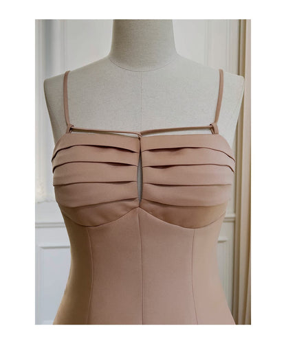 Vintage A-Line Spaghetti Strap Satin Short Homecoming Dress, Tan Sexy Birthday Dress RF0981