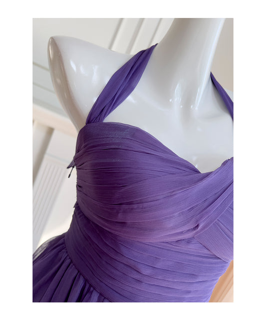 Fashion Purple A-Line Halter Short Chiffon Party Dress, Casual Evening Dress RF0985