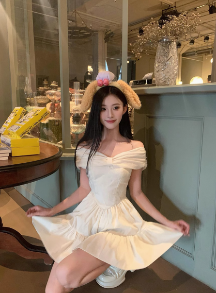 Sweet White A-Line Off Shoulder Short Homecoming Dress, Outdoor Party Dress with Bow RF0990