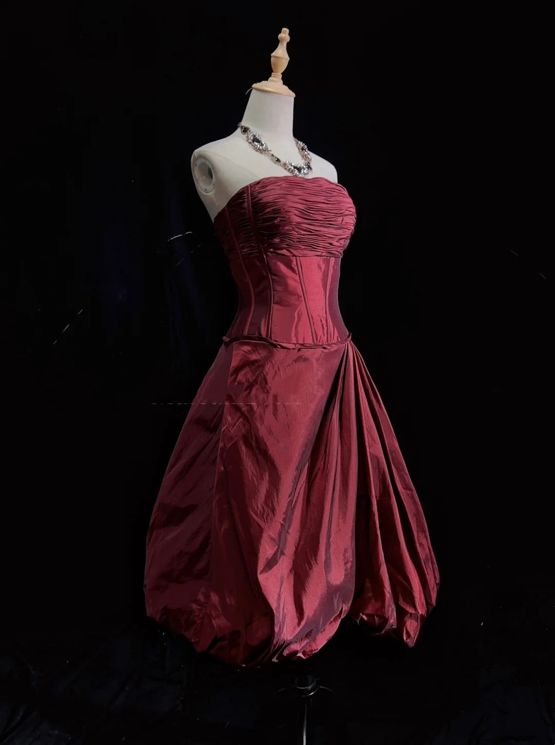 Vintage Ballkleid Trägerlos Burgunderroter Taft Y2K 2000er Party Abschlussballkleider N3199