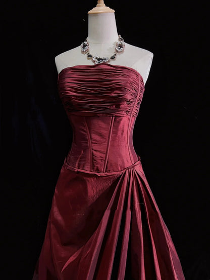 Vintage Ballkleid Trägerlos Burgunderroter Taft Y2K 2000er Party Abschlussballkleider N3199