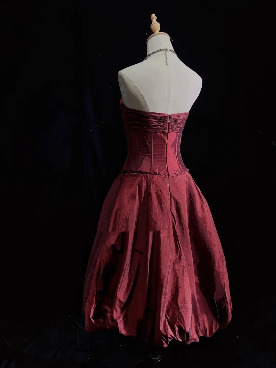 Vintage Ballkleid Trägerlos Burgunderroter Taft Y2K 2000er Party Abschlussballkleider N3199