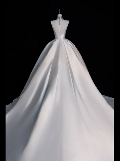 Robe de mariée blanche en satin à bretelles, robe de bal modeste, longue, style conte de fées, pour l'automne, U229