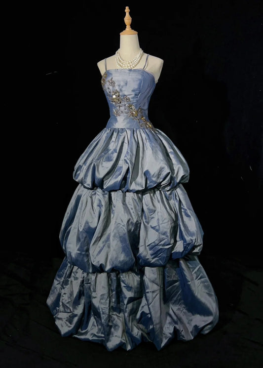 Wunderschöne Abschlussballkleider Inspo Ballkleid Spaghettiträger Grau Satin mit Spitze Lang für Damen Formelles Kleid N3202