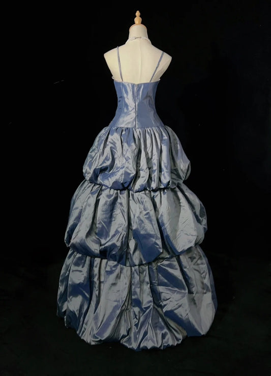 Wunderschöne Abschlussballkleider Inspo Ballkleid Spaghettiträger Grau Satin mit Spitze Lang für Damen Formelles Kleid N3202