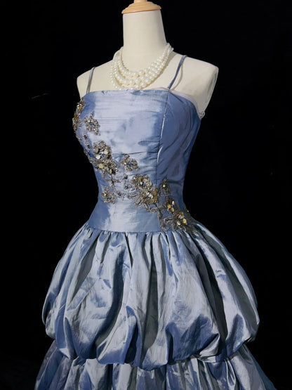 Wunderschöne Abschlussballkleider Inspo Ballkleid Spaghettiträger Grau Satin mit Spitze Lang für Damen Formelles Kleid N3202