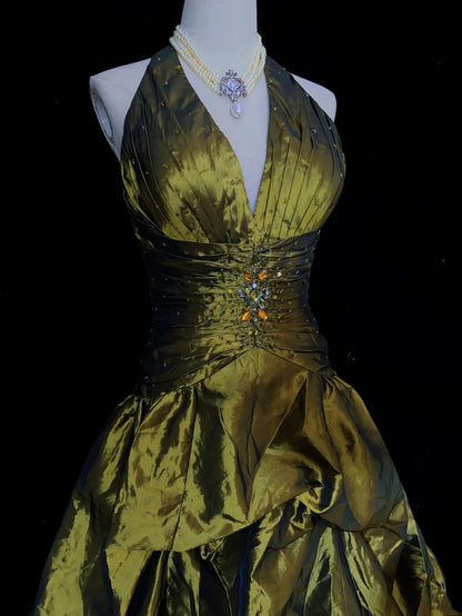 Bescheidene Ballkleider für den Abschlussball, olivgrün, Satin, bodenlang, formelle Abendgarderobe N3485