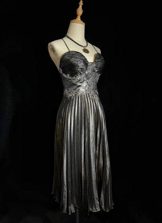Wunderschöne Abschlussballkleider: Inspiration A-Linie Spaghettiträger Grau Satin mit Spitze Teelänge für Damen Abendkleid N3204