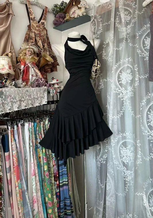 Sexy Sheath Halter Black Chiffon Graduation Birthday Gown Homecoming Dresses N3710