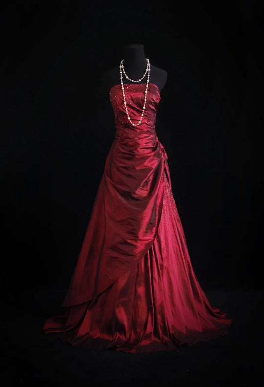 Princess Prom Dresses Ball Gowns Strapless Sleeveless Wine Red Burgundy Evening Long Formal Dress RB3258