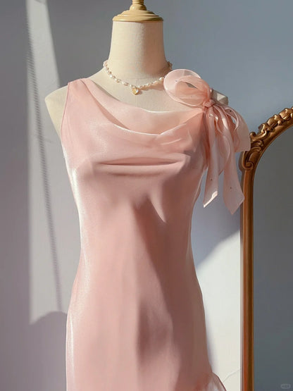 Chic Sheath Halter Sleeveless Knee Length Blush Pink Chiffon Spring Summer Event Outfits Wedding Guest Dresses RB3249