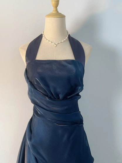 Vintage A line Halter 9th Grade 80s Navy Blue Short Senior Inspo Birthday 16th Party Outfits Homecoming Dresses RB3247
