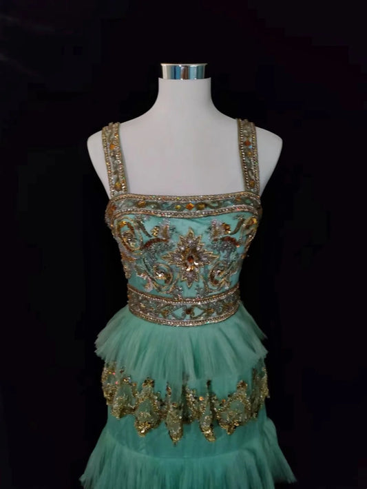 Vintage Prom Dresses Inspo A Line Strapless Green Tulle With Beading Appliqued For Women Formal Dress N3210