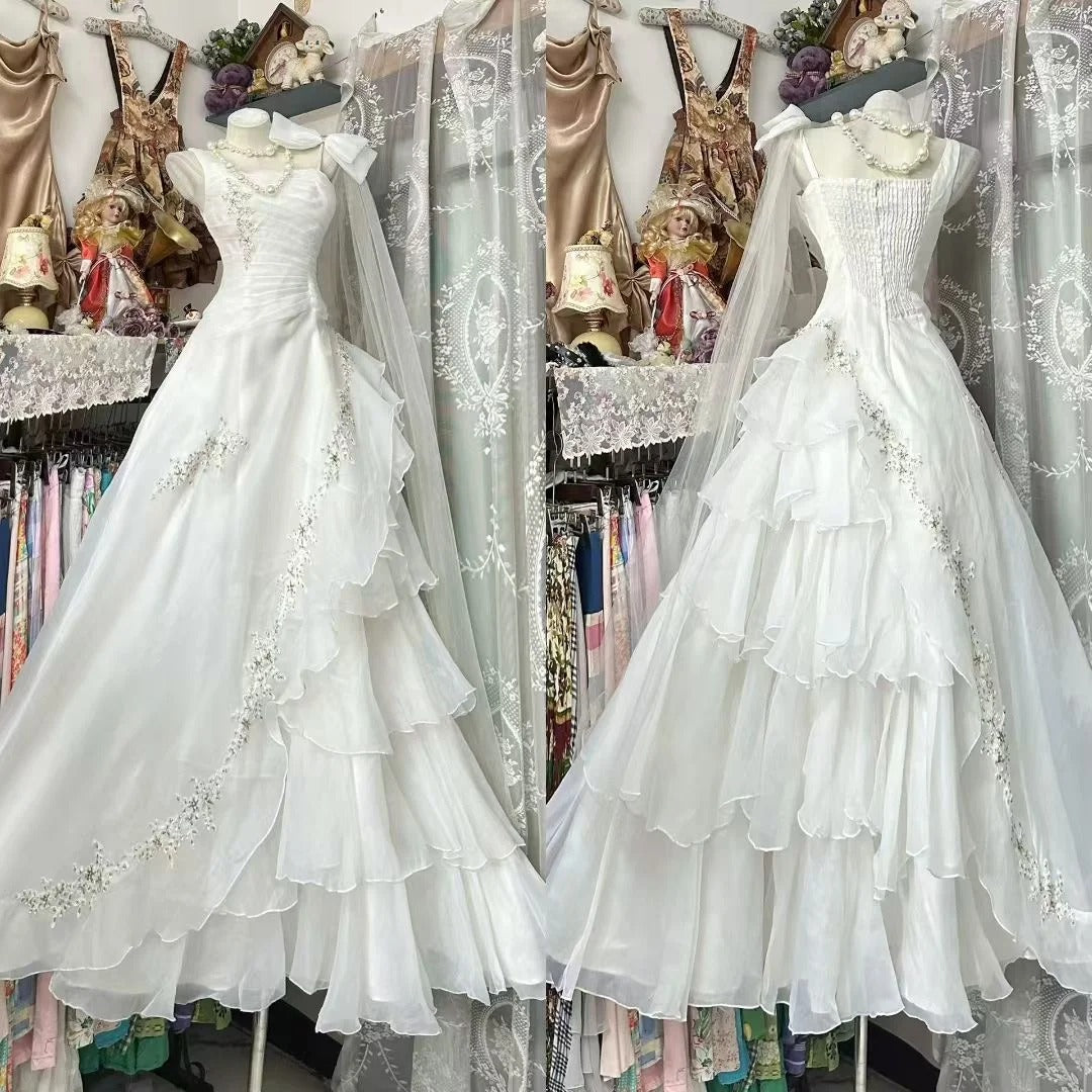 Vintage Prom Dresses Aesthetic A Line White Chiffon Long Inspo Formal Party Gowns N1965