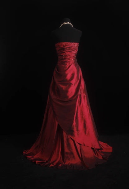 Princess Prom Dresses Ball Gowns Strapless Sleeveless Wine Red Burgundy Evening Long Formal Dress RB3258