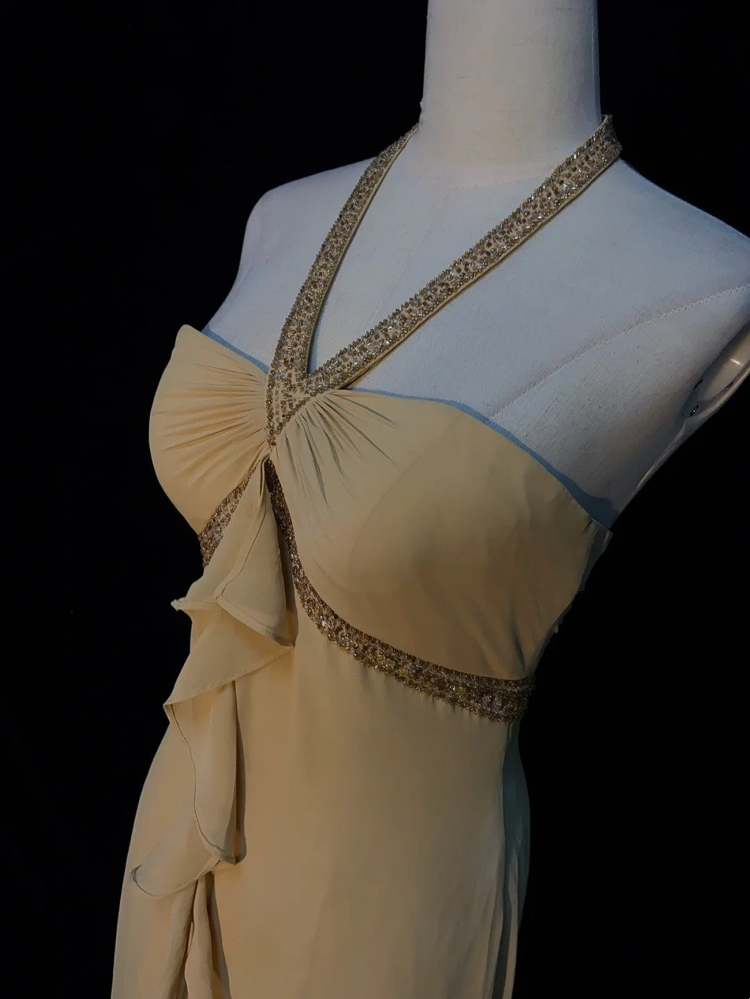 Timeless Prom Dresses A line Halter Gold Chiffon With Beading Long Evening Outfits N3208