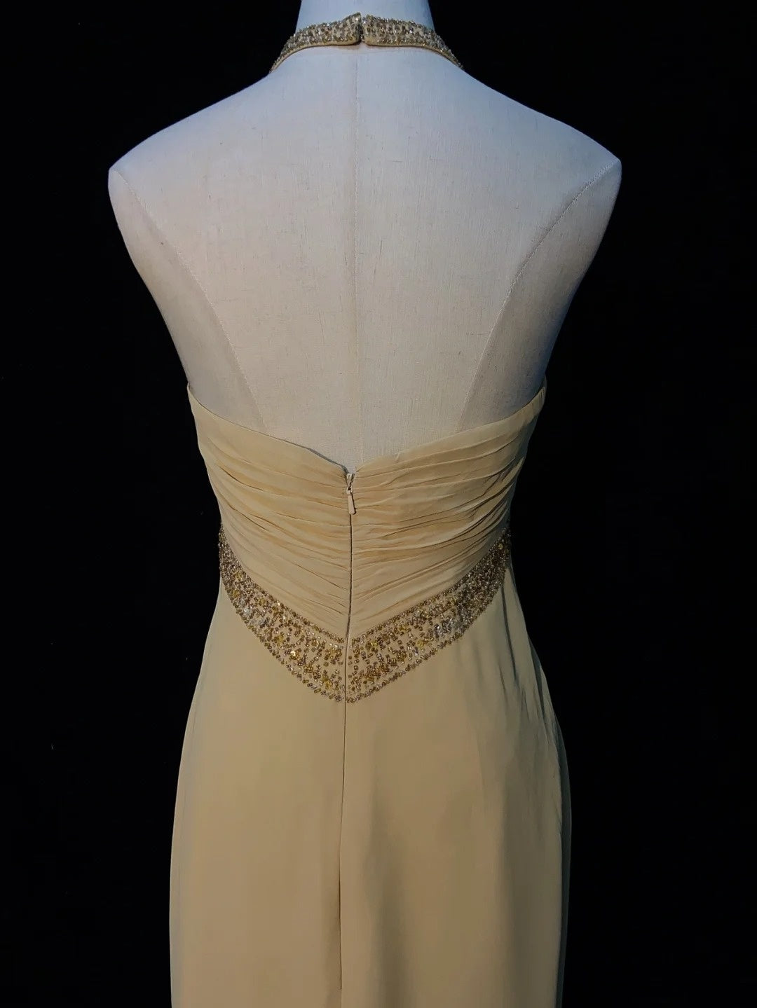 Timeless Prom Dresses A line Halter Gold Chiffon With Beading Long Evening Outfits N3208