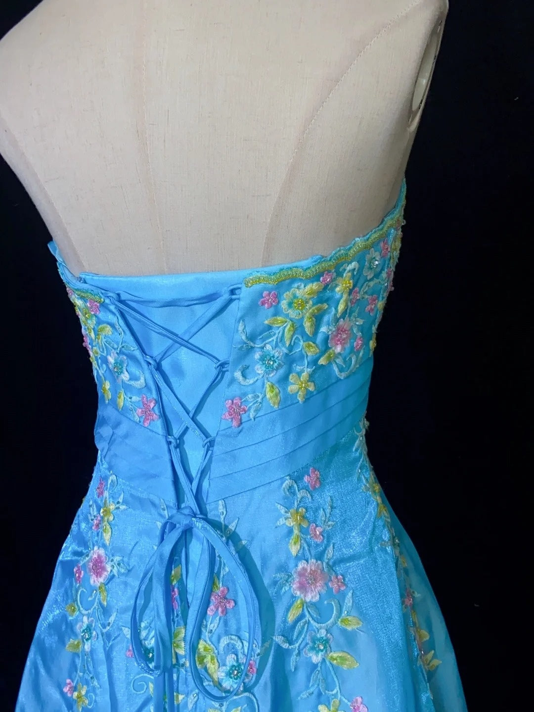 Vintage Prom Dresses Inspo A Line Strapless Blue Satin With Embroidery For Women Formal Dress N3209