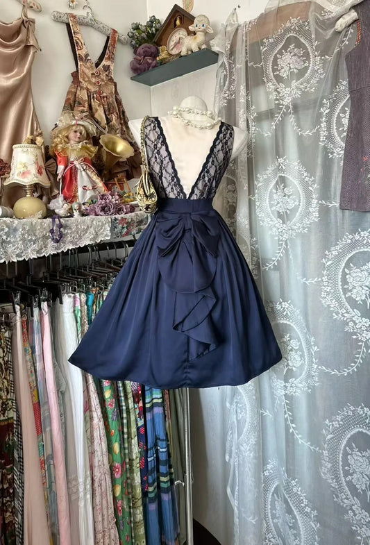 Cute Ball Gown Navy Blue Short Mini 16th Birthday Gown Homecoming Outfits N3602