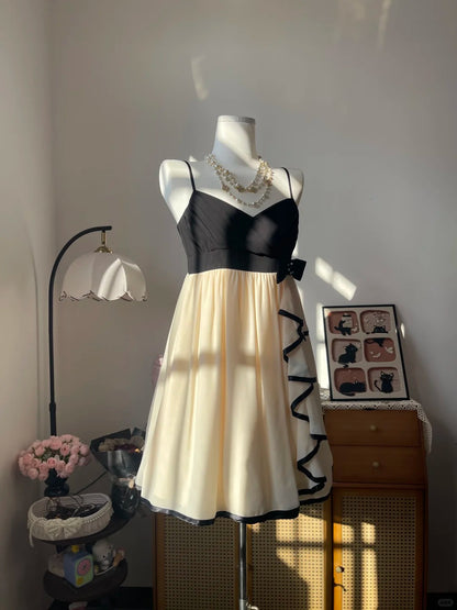 Vintage A Line Spaghetti Strap Champagne Black Chiffon 17Th Birthday Homecoming Dress Graduation Outfit RB6785