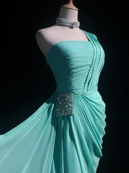 Hübsches A-Linien One-Shoulder Blaues Chiffon Kurzes Mini-Heimkehrkleid Hoco Ballkleid N2616
