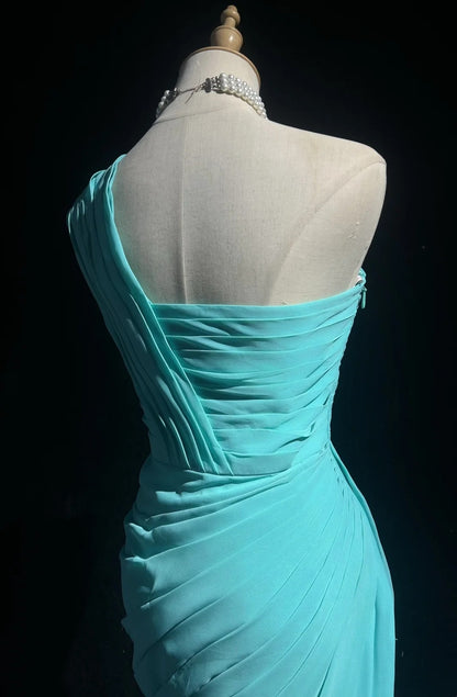 Hübsches A-Linien One-Shoulder Blaues Chiffon Kurzes Mini-Heimkehrkleid Hoco Ballkleid N2616