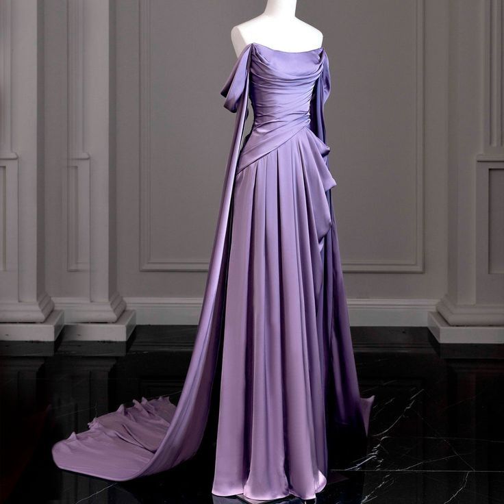 Robe de bal longue sirène modeste, épaules dénudées, satin raisin clair, robe de soirée, robe de princesse pour remise de diplôme AB107