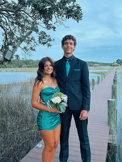 Sexy Sheath Sweetheart Green Satin Sleeveless Short Homecoming Dresses Senior High School For Teens Ideas Inspo Short Hoco Court Gowns RB7292
