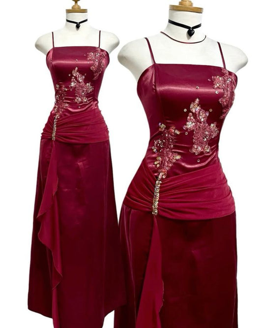 A line Burgundy Prom Party Dress Long Evening Gown Woman Elegant Prom Dress AB951