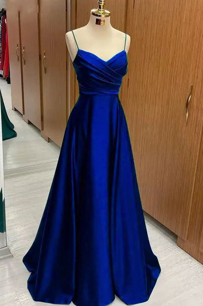 Classy Slim Long Green Satin A line Prom Dress With Straps AB135