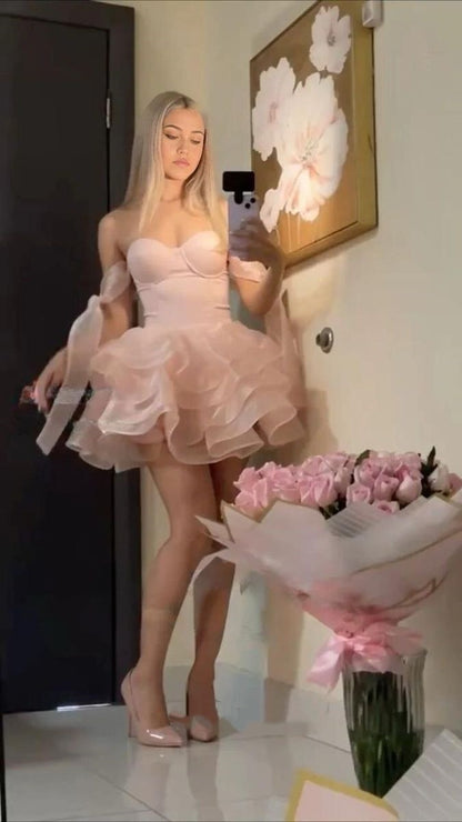 Trendy Ball Gown Spaghetti Straps Pink Short 16th Birthday Dress Freshman Homecoming Dresses Cocktail Gown B689