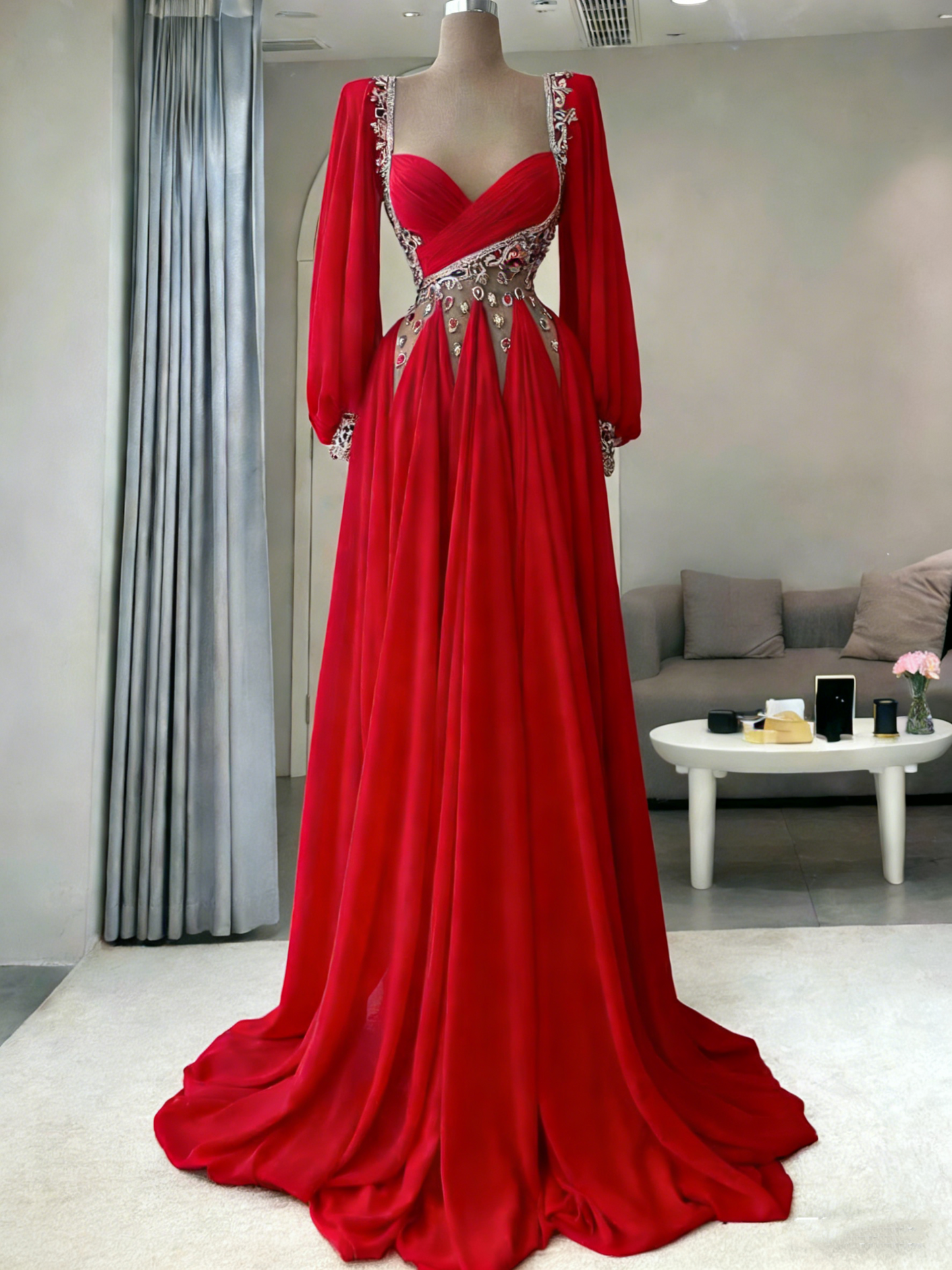 Elegante, schlichte Abschlussballkleider für die Oberstufe – Inspiration für den Schulabschluss – Rotes Chiffonkleid in A-Linie mit Falten – Halbformelles, langes Abschlussballkleid AB2190