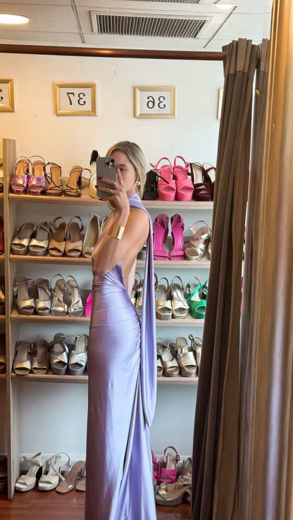Süßes Meerjungfrau-Kleid mit einer Schulter, ärmellos, fliederfarben, langes Abendkleid für den 21. Geburtstag, Ballkleider N2399