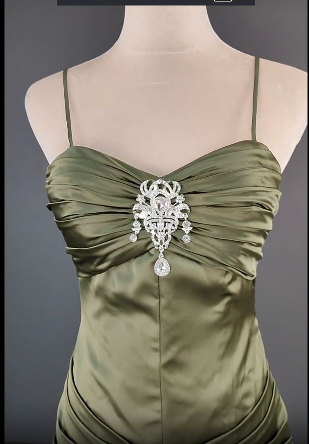Elegantes, dunkelgrünes, langes Meerjungfrauen-Abendkleid aus Satin mit Spaghettiträgern – Wunderschönes Abendkleid N1782