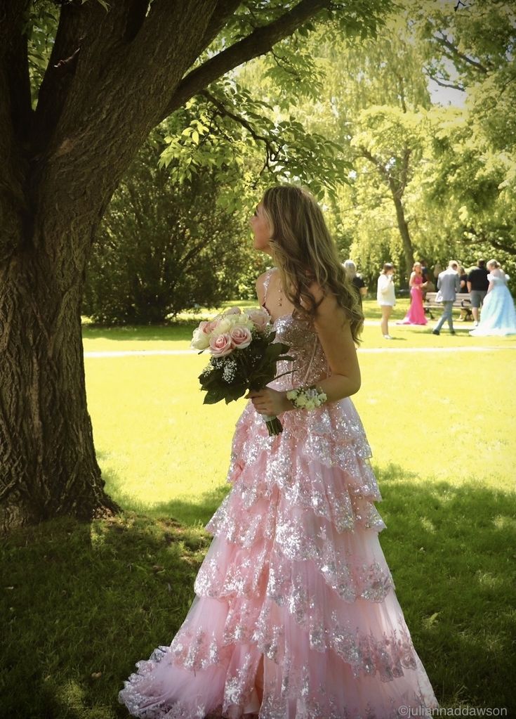 Schlichte A-Linien-Träger, rosa Glitzerspitze, Ballkleid-Inspiration, lange gestufte Abendkleider, Vestidos De Dia AB538