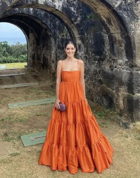 Simple A line straps orange long prom dresses AB999