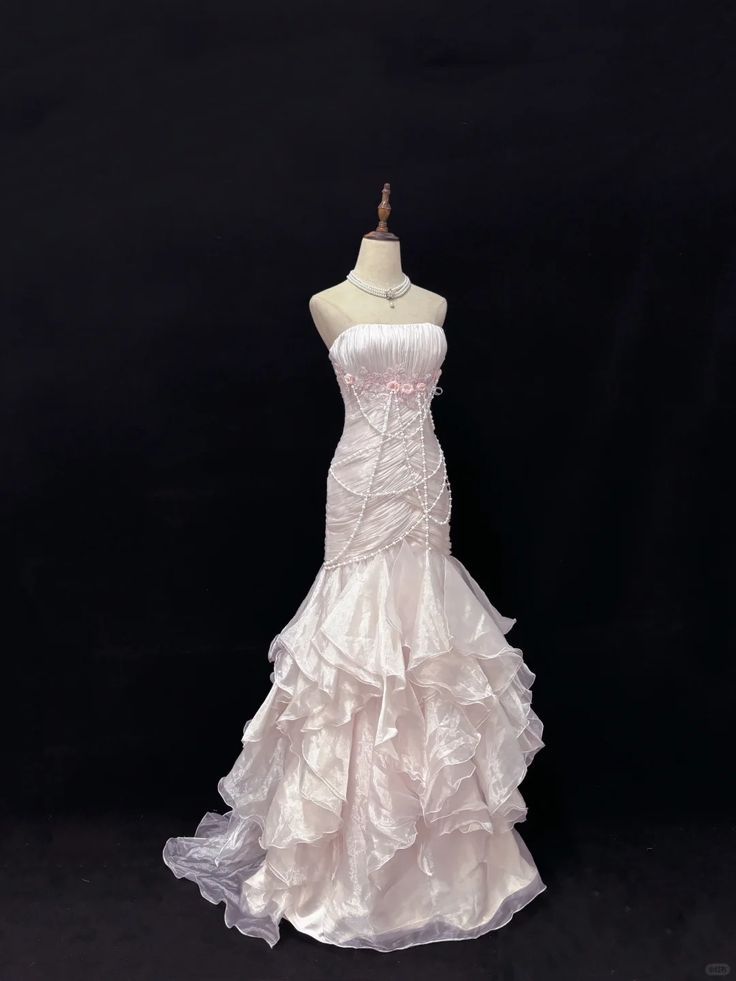Damen Abendkleider Trägerlos Meerjungfrau Lang Formelles Kleid Rosa Abendkleider Ballkleider N2359